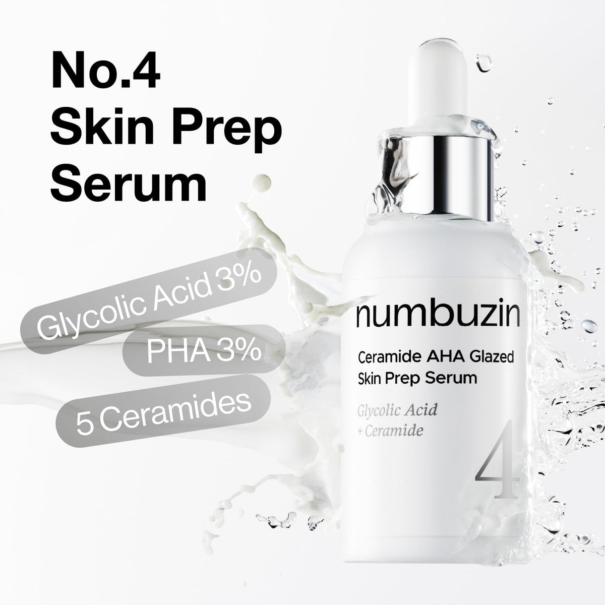 Numbuzin No.4 Ceramide AHA Glazed Skin Prep Serum, 30ml – papildomas gamintojo vaizdas