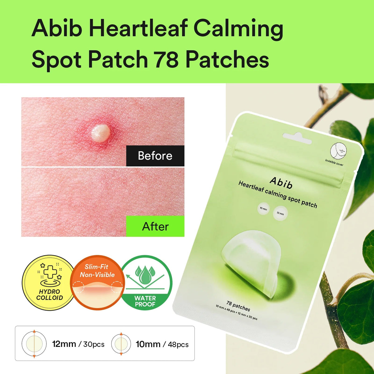 Abib – Heartleaf Calming Spot Patch, 78 Patches – papildomas vaizdas 3