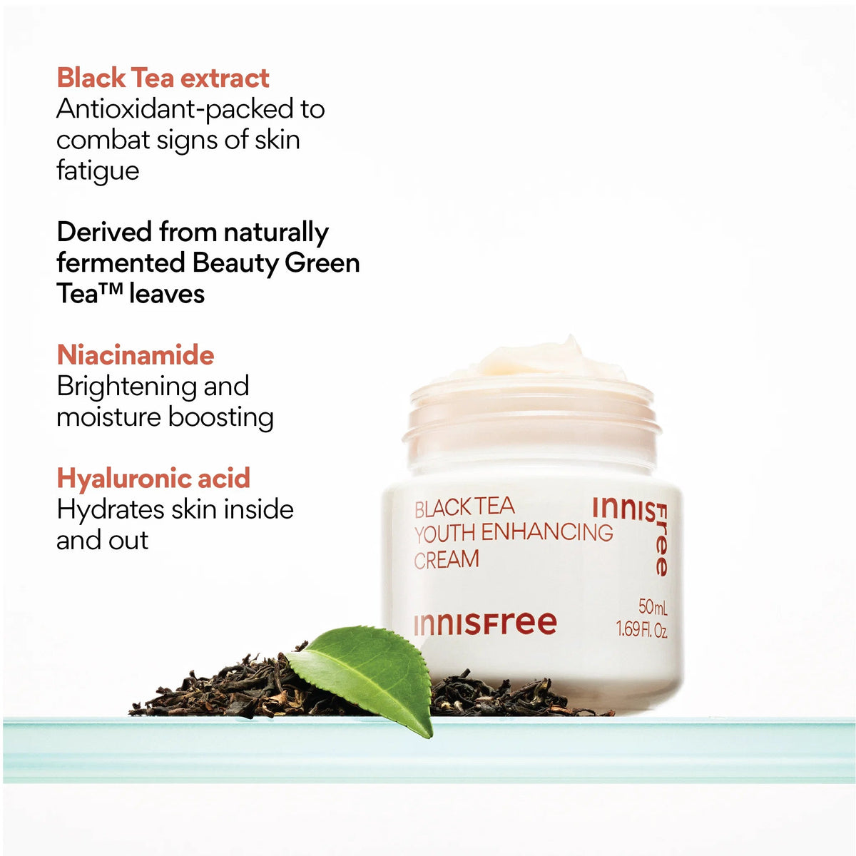 Innisfree – Black Tea Youth Enhancing Cream, 50ml – papildomas vaizdas 4