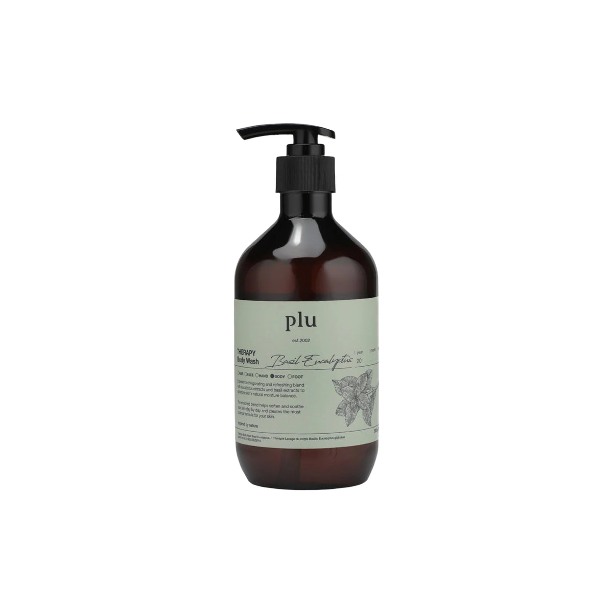 plu – Aroma Body Wash, Basil Eucalyptus, 500ml