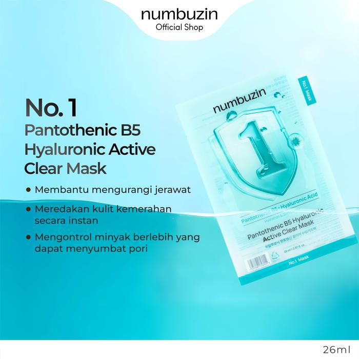 Numbuzin - No.1 Pantothenic B5 Hyaluronic Active Clear Mask - 26ml x 5pcs